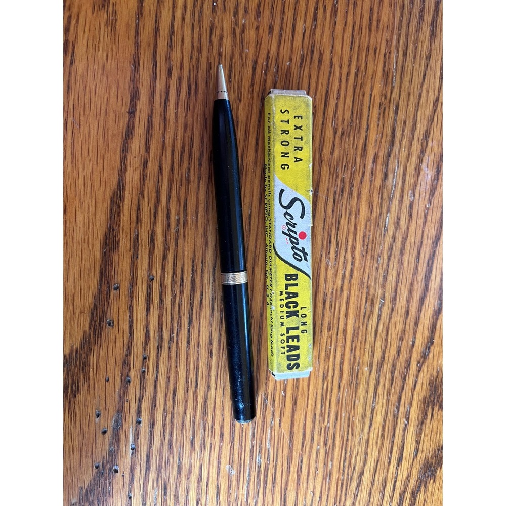 Vintage Scripto Black Mechanical Pencil &‎ Long Lead Refills